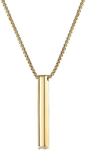 Wistic Bar Necklace Stainless Steel Gold Plated Adjustable with Engravable Bar Pendant(16Inch+2)