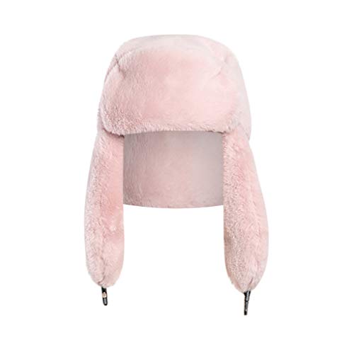 Crytech Unisex Faux Fur Russian Trooper Hat, Winter Warm Ushanka Snow Skiing Hat with Earflap Ear Warmer Plush Furry Cap Elmer Fudd Trapper Hat Ear Flap for Women Lady Men Outdoor Hunting (Hot Pink)