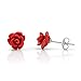 925 Sterling Silver Tiny Red Rose Flower 9 mm Post Stud Earrings