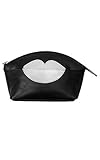 ILI LEATHER ZIP TOP COSMETIC/MAKE UP CASE WITH LIPS (black/silver)