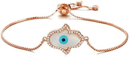 Bracelet for Women Luxury Shell Bracelet with Cubic Zirconia Inlay Adjustable Length,Rose Gold Color