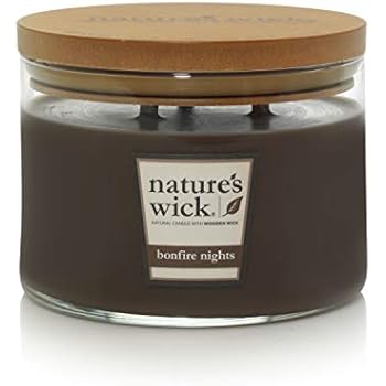 Nature's Wick Bonfire Nights Scented Candle|18 oz. 3 Wick Jarred Candle|Natural Wood Wick Candle with up to 48 Hour Burn Time