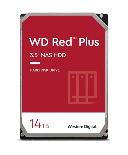 WD Red Plus interne Festplatte NAS 14 TB (3,5 Zoll, Workload-Rate 180 TB/Jahr, 7.200 U/min, 512 MB Cache, 210 MB/s Übertragungsrate, NASware-Firmware