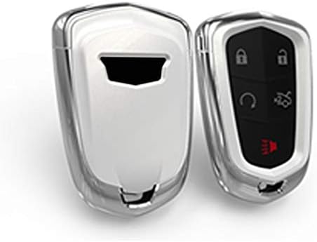 KMT ABS Car Smart Remote Key Fob Case Cover Protector Shell Keyless Enter Key Fit Cadillac CT6 ATS CTS-V CTS XTS XT5 ELR SRX Escalade 5-Buttons Key (White)
