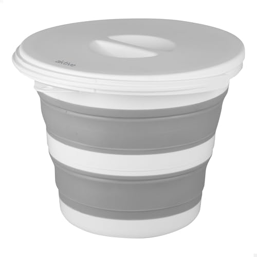 AKTIVE 5 Liter Falteimer, Rundformat, Ø25x20 cm, mit Deckel und Sicherheitsverschluss, kompakt zusammenfaltbar, BPA-frei, tragbare Aufbewahrungsbox, für Zuhause, Camping und Picknick (63116)