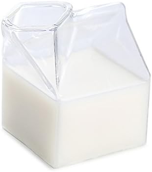 Creative Clear Glass Milk Box Shape Creamer Dish Milk Cup Drink Mug Hot, Coffee Container with Heat-Resisting and Durable