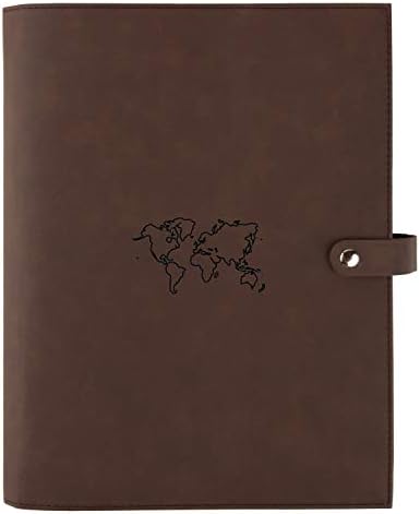 World Map Engraved Leather Protective Bible, Book & Planner Cover with Snap Closure