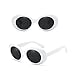 Clout Glasses White Oval Goggles Sunglasses with Retro Bold Mod Thick Framed Round Lens 51 mm