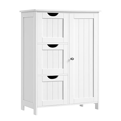 VASAGLE Badezimmerschrank, schmaler Badschrank, Beistellschrank, Kommode, mit 3 Schubladen, Schranktür, verstellbare Ablage, 30 x 60 x 80 cm, wolkenwe