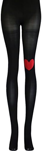 Pretty Topia Back To School Collection: Black Embroidered Red Heart Velvet Pantyhose Stocking, S/M Shoe Size 4-9