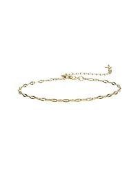 S.J Jewelry Fremttly Friendship - Tobillera de oro de 14 quilates con ancla plateada y cuentas de la suerte de estrella, cadena ajustable para el pie para mujer