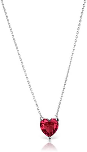 Sphera Milano Italian Sterling Silver 925 Heart Shaped Cubic Zirconia Pendant Necklace (Red)