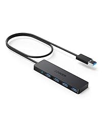 Anker   Hub de datos ultrafino USB 3.0 de 4 puertos con cable extendido de 16.4 ft para MacBook, Mac Pro Mini, iMac, Surface Pro, XPS, ordenador portátil, unidades flash USB, disco duro móvil, y más