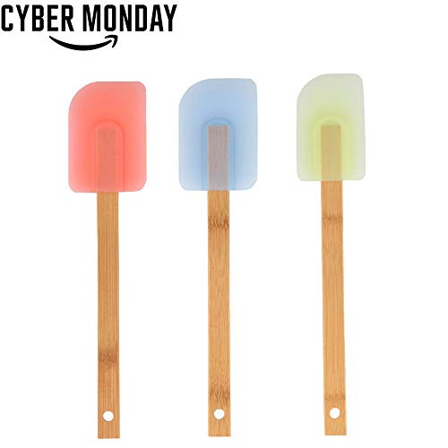 Wenore 3 Piece Red,Blue,Yellow Wood Handled Spatula, Easy Clean, Removable Head, Heat Resistant