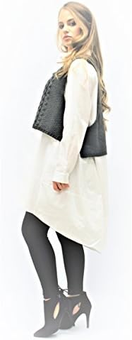 Dzhavael Women s Tunic Length Cotton Dress Shirt with Knitted Sweater Tank Top Overlay (Sizes S - XL) (Medium)