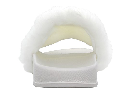Adorllya Women Faux Fur Fluffy Fuzzy Slides House Slippers Sandals Flip Flops Furry Slides Sandals Wide Width Comfortable for Women Men (US 8, White)