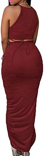 Blesky Womens Sexy Cotton Sleeveless Slit Two Piece Maxi Skirt Set Date RedSmall