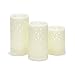 LampLust Ivory Flameless Pillar Candles with Remote, Real Wax with Cut Out Design, Set of 3, Neutral White LED - Batteries Included