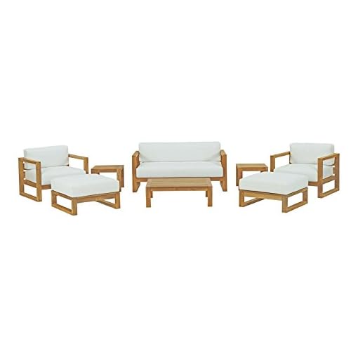 Modway Upland Teak Wood Outdoor Patio 8Piece Sectional Sofa Set with