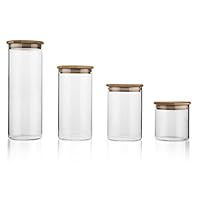 Glass Food Storage Containers with Lids by Sweetzer and Orange - Set of 4 Kitchen Canisters - Candy, Cookie, Rice and Spice Jars - Sugar or Flour Container - Big and Small Airtight Food Jar for Pantry