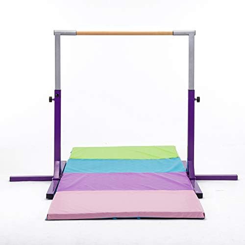 walnest Gymnastics Bar Junior Training Horizontal Kip Bar Adjustable Height Fitness Equipment for Home and 4'x10'x2 Folding Gym Mat Combo