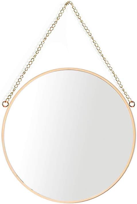 AIFUSI Hanging Mirror, 30 x 30cm Round Bathroom Makeup Mirror Brass Frame with Hanging Chain [Medium Size]