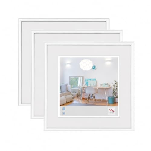 walther design KV150W3 Picture Frame, White, 15 x 15 cm, Pack of 3, New Lifestyle Plastic Frame