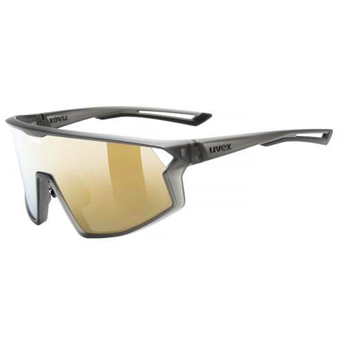 Uvex skyryse - sports glasses for adults - strong UV protection - contrast enhancing - smoke grey matte/gold mirror - one size