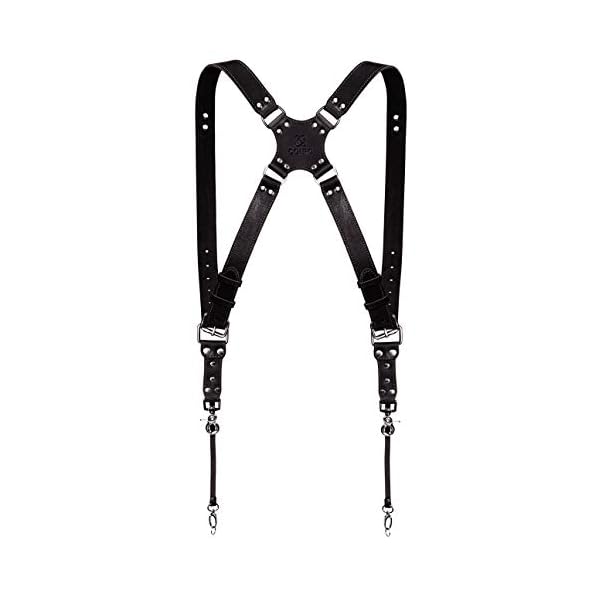 C Coiro Kameragurt für 2 Kameras mit doppeltem Tragegurt aus Leder und verstellbarem Schultergurt - Ledergurt für DSLR/SLR - Camera Dual Shoulder Strap, Standard/Schwarz – Bild 4