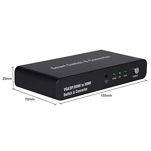 TFIVE 3x1 HDMI+VGA+ DisplayPort to HDMI Converter KVM Switch w/Automatic and Priority Switching – Multi-Format HDMI and VGA to HDMI Switch – 1080p,for PC Laptop Display Computer Mac Projector PS4