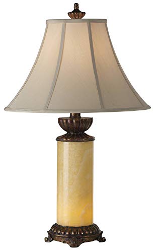 Traditional Table Lamp with Nightlight Bronze Onyx Column Off White Bell Shade for Living Room Family Bedroom - Barnes and Ivy