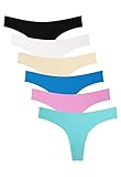 Wealurre Women's Microfiber Low Rise No Show Thong Pantie(B/W/A/BL/Tu/PI,S)
