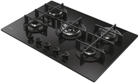 Moderna Gas On Glass Plaque de cuisson à gaz 5 feux, verre trempé, brûleur à double couronne, grilles lavables au lave-vaisselle, axLxP 0,8 x 74,5 x 51 cm, noir - CVG74WTB