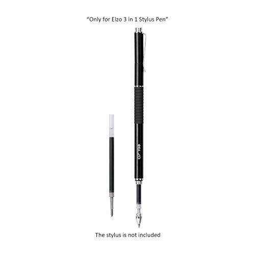 Elzo Gel Pen Refills, Pack of 10 for Elzo 3 in 1 Capacitive Disc Stylus Gel Pens, Pack of 10, 0.5mm Metal Tip, Black Ink