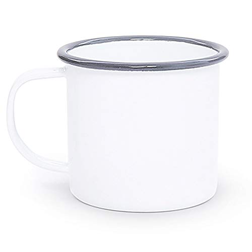 Enamelware Mug, 12 ounce, Vintage White/Grey (Set of 4)