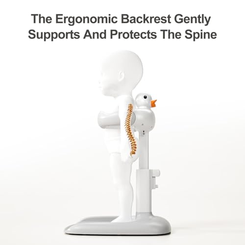 Duck Standing Baby Bath Station, Adjustable 65cm Height with Anti-Slip Base & Detachable Shower Holder, 360° Cleaning for 6+ Months, ABS BPA-Free (Gray)​​