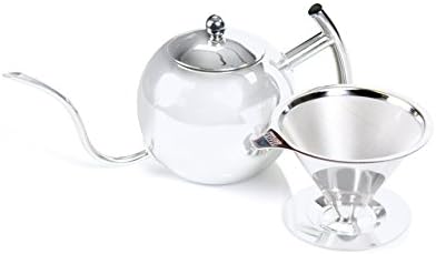 Stainless Steel Coffee Dripper-Paperless Coffee Pour over with Stainless Steel Goose Neck Drip Kettle For Coffee and Tea