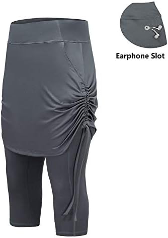 Slimour Women Skirt Legging Sport Skirt Knee Length Running Tights with Pocket Athletic Capri