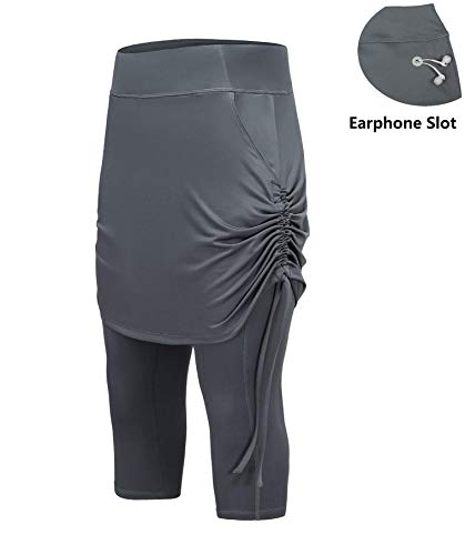 Slimour Women Skirt Legging Sport Skirt Knee Length Running Tights with Pocket Athletic Capri