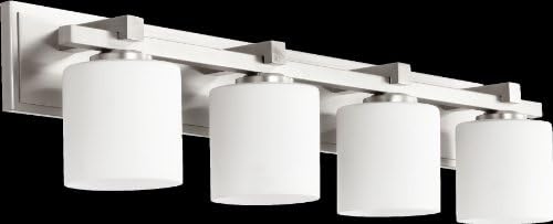 Quorum 5369-4-65 4 Light Cylinder Bath Vanity, Satin Nickel Finish with Satin Opal Glass