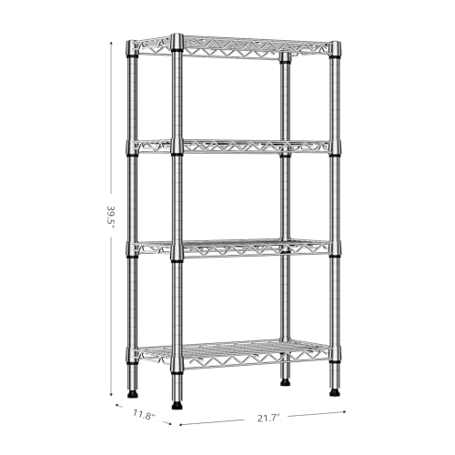 M MZG 4 Tier Metal Shelving Unit, Load Capacity 454 kg, Adjustable Shelves for Garage, Storage, Laundry and Kitchen, Studio, Chrome, 30 x 55 x 100 cm