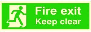 Glow In The Dark Fire Exit Keep Clear Sign 300mm x 100mm - Rigid Plastic