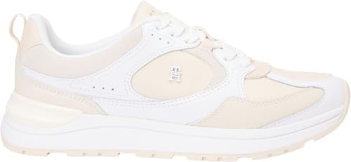 Donna Sneakers Running Casual Fashion in Pelle, Blu (White/Soft Cream), 38