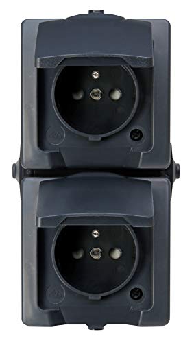 Kopp Nautic Mitten-Schutzkontakt-Steckdose mit erhöhtem Berührungsschutz 2-Fach senkrecht, Aufputz Feuchtraum, IP 44…