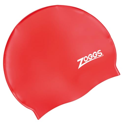 Zoggs Adult Silicone Swimming Cap with Embossed Non-slip Inner Surface, Red, One Size