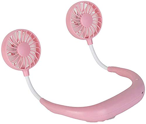 JOMAE Shop Portable Hand Free Hanging Neck Fan,USB Rechargeable Mini Wearable Neckband Fan with Led Light Dual Neck for Home Office Outdoor Travel(Pink)