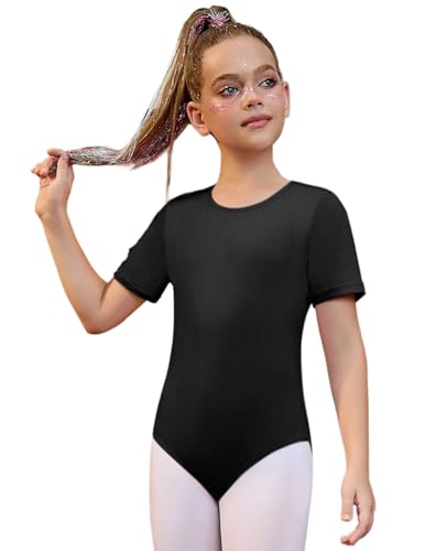 Perfashion Black Leotard for Girls Ballet Dance Bodysuit Short Sleeve T Shirt Shapewear Fitted 4 5T at Amazon