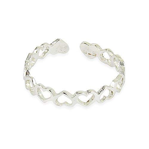 925 Solid Sterling Silver Adjustable Open Heart Toe Ring