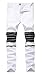 Men's White Ripped Elastic Skinny Straight Cut Slim Fit Jeans with Zipper White W32