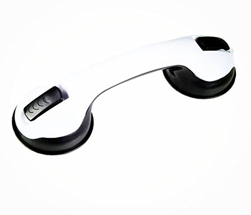 FChome Grip Shower Wall Grab Bar,12 Inches Shower Handle Bar Offers Safe Grip with Strong Hold Suction Cup for Safety Grab in Bathroom (White-Black)